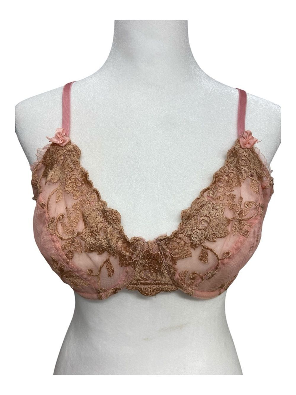 Vintage Glamour Laumiere Pink and Gold  Floral Lace Bra Size 36C